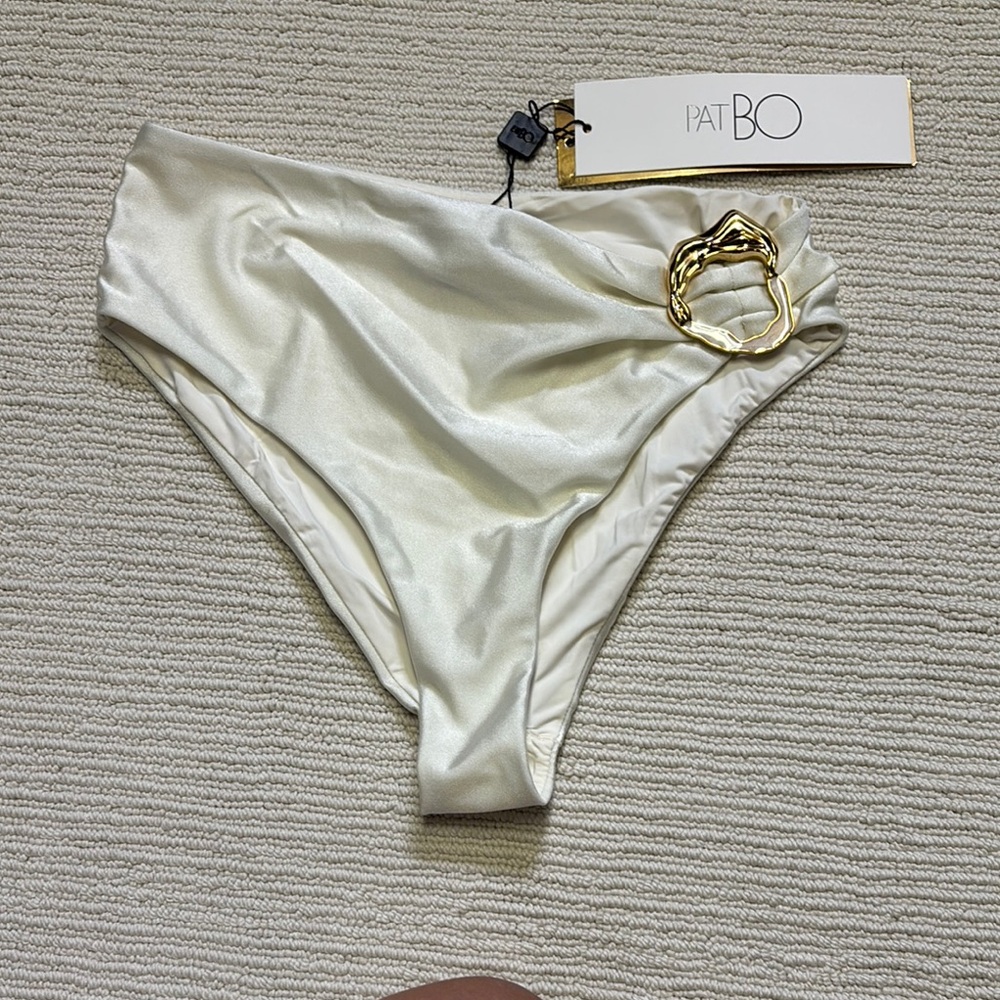PatBO Ivory Bikini Bottom with Gold Accent